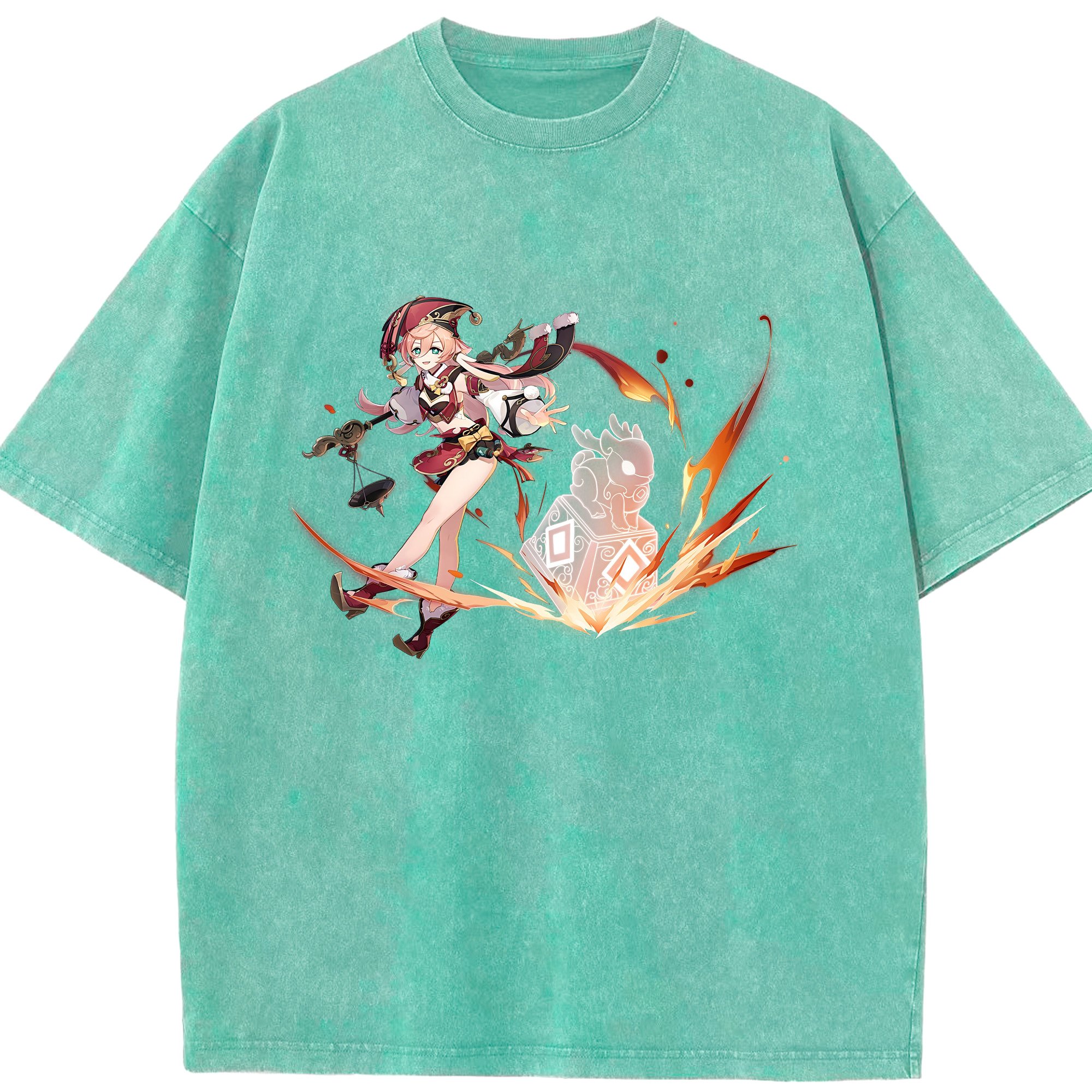 げんし神 ヤンフェイ genshin Yanfei 綿100% ヴィンテージ風 半袖Tシャツ（フロントプリント）
